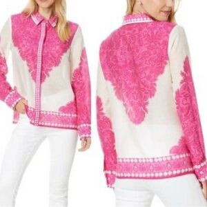 NWT- Lilly Pulitzer Kiran Button Down Pink Top- Passion Fruit- Size XL